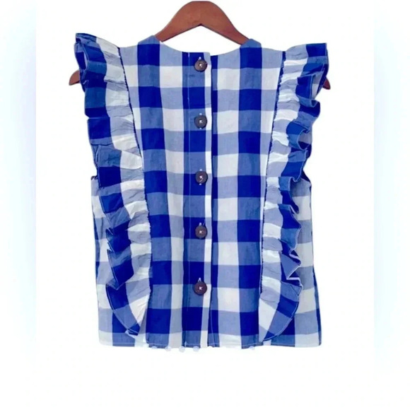 WHIT TWO by Anthropologie blue check ruffle blouse - Picture 4 of 7